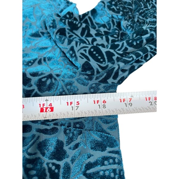 Adrienne Vittadini M Teal Blue Velvet Burnout Floral Long Bell Sleeve Dress - Picture 10 of 12